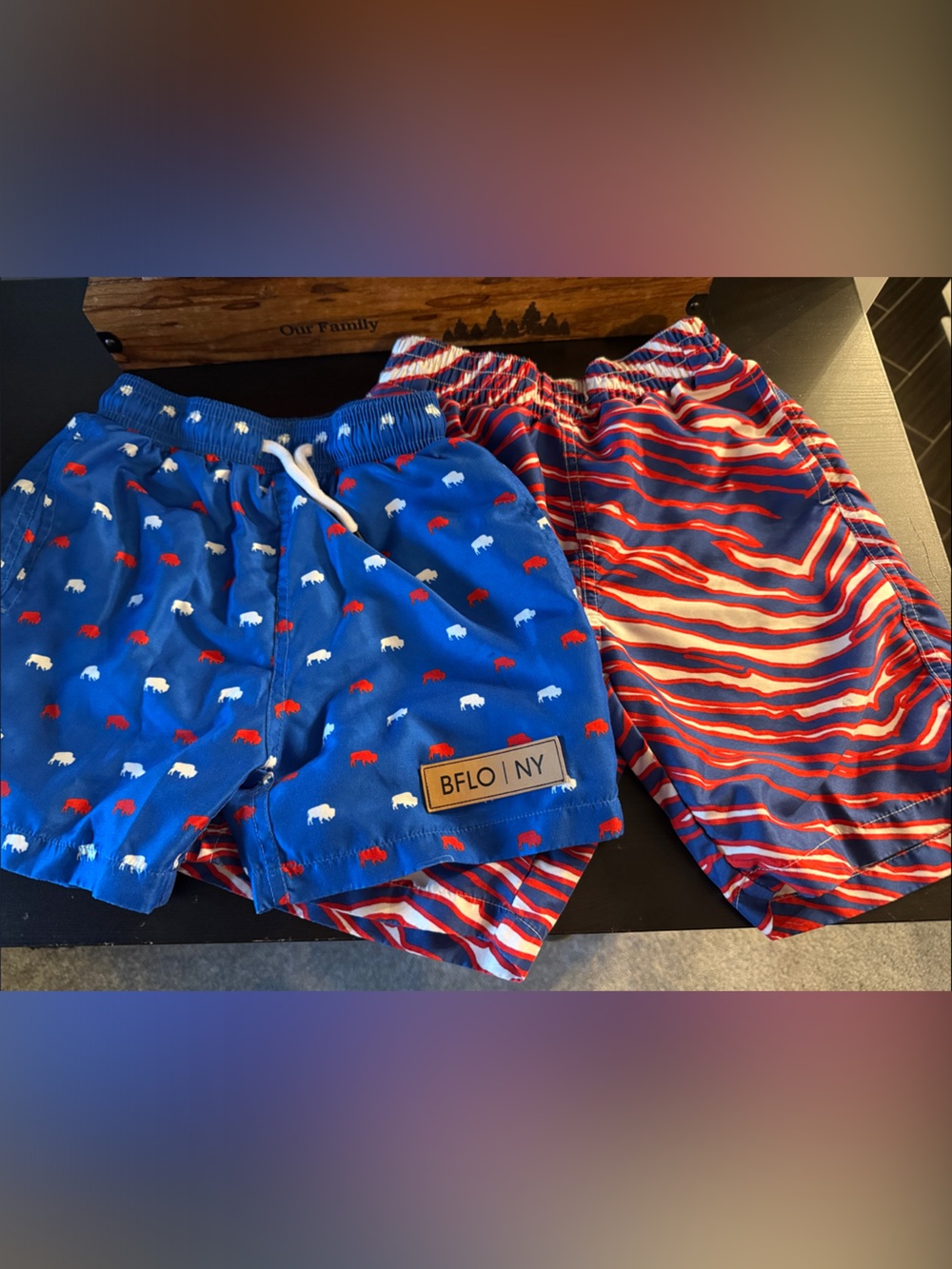Kids Blue & Red Patterned Swim Shorts